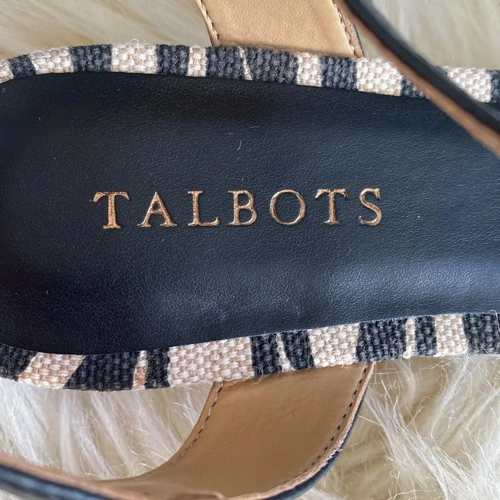 Talbots Linen Black White Zebra Pattern Espadrille Wedges Sandal sz 8 Vacation